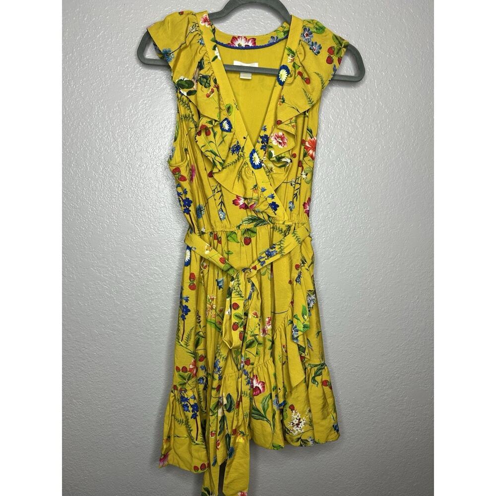 Anthropologie Yellow Floral Ruffle Mini Dress - Picture 2 of 11